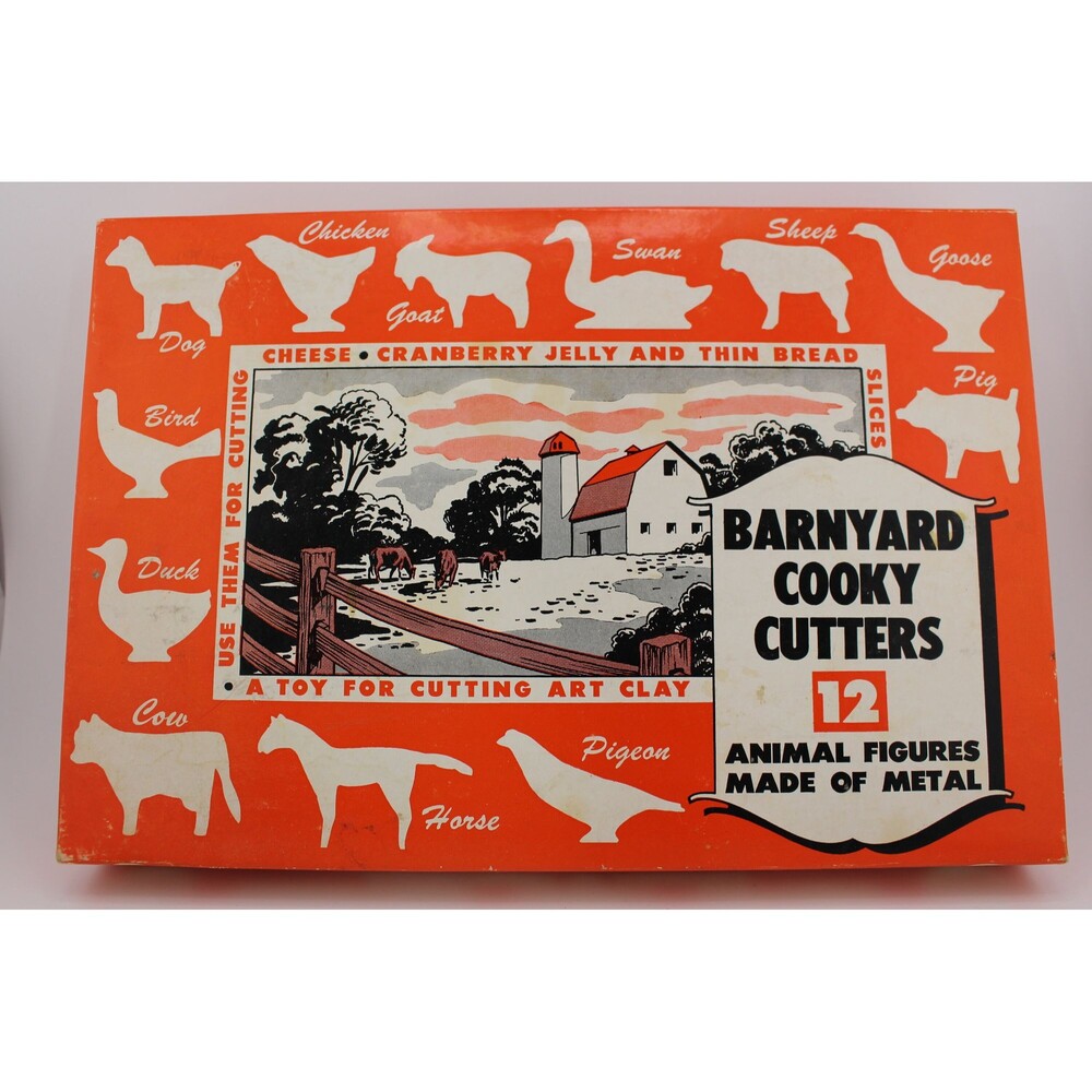 Vintage Box of 12 Aluminum BARNYARD Cookie Cooky‎ Cutters Farmhouse